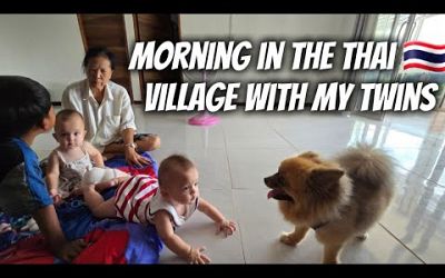 Morning With My Twins In The Thai Village