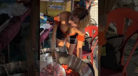 Sells Fried Sausage At Local Market In Bangkok - Thai Street Food