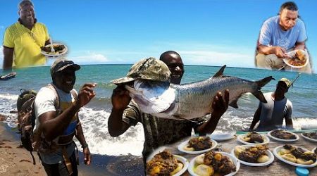 adventurous tarpon fishing catch clean and cook curry brown stew pineapple tarpon on the beach