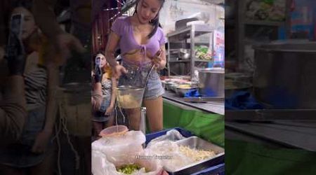 Hardworking Thai Lady Cooking Noodles on Food Truck -Thai Street Food
