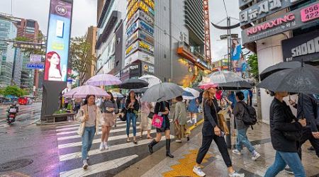 Walk in the Rain on Gangnam Street | Seoul Travel 4K HDR