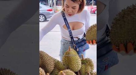 Hardworking Pretty Lady Selling Durian in Bangkok -Thai Street Food