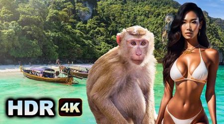 HDR 4K // Monkey Beach Krabi Phi Phi Islands Phuket Speed Boat Tour - Virtual Thailand