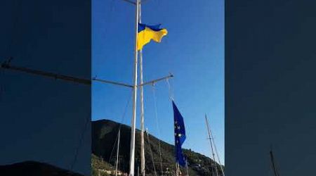 Italy yacht. Ukrainian flag