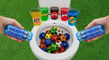Football VS Mentos and Popular Sodas !! Sprite, Coca Cola, Fanta, Yedigün and Mentos in the toilet