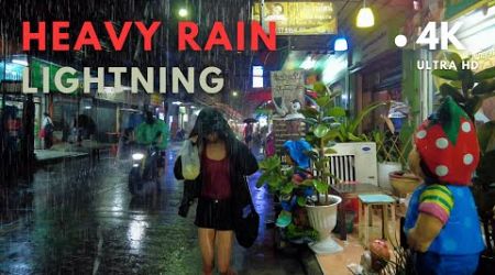 [4K UHD] Walking In The Heavy Rain and Lightning In Bangkok, Thailand
