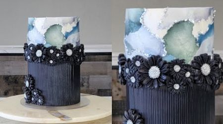 Ultra Modern Layered Wafer Paper Marbling and Daisy Cake | Cake Trends | Cake Decorating Tutorial