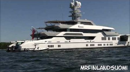 Yacht Elysian, valued at 90 million dollars, outside Mariehamn 27 06 2024 John William Henry