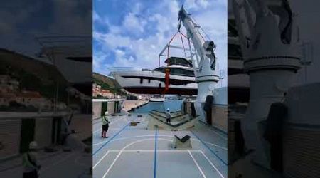 80.1m Support Yacht U-81 storing her tender ️ Video by u81_yachtsupport