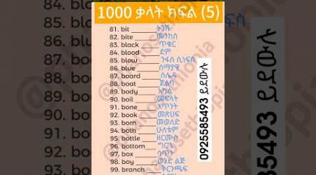 1000 ቃላት ክፍል አምስት #easyenglish #habesha #learnamharic #englishlanguage #education #amharic #language