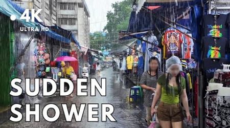 [4K UHD] Walking in the Heavy Rain in Bangkok | Sudden Shower in Rainy Season
