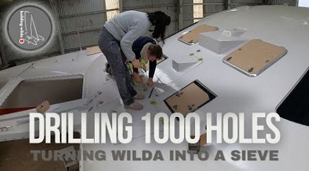 S03E32 - Drilling 1000 holes into our sailboat. Hinges installation starts | Building Wilda