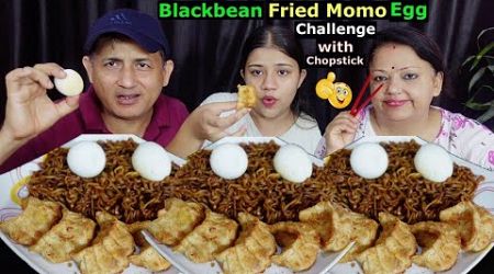 BLACKBEAN NOODLES FRIED MOMO EGG EATING CHALLENGE WITH CHOPSTICKS @BudaBudiVlogs