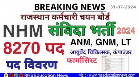 Rsmssb Nhm Vacancy 2024/ANM-GNM,LT,MO,आयुर्वेद डॉ / 8270 पदों पर भर्ती -ये पद आएंगे पूरी लिस्ट जारी