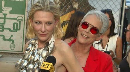 Watch Jamie Lee Curtis SHIELD Cate Blanchett&#39;s Wardrobe Malfunction Mid-Interview (Exclusive)