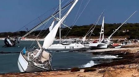 Sailboat cemetery in Formentera after a very strong storm☠️☠️