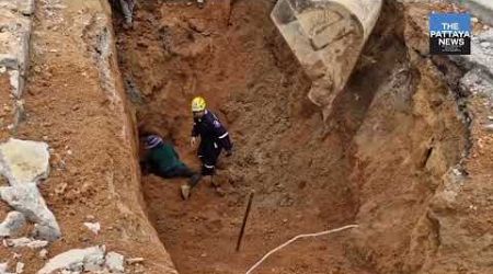 Construction worker injured in Pattaya after freak dirtslide.