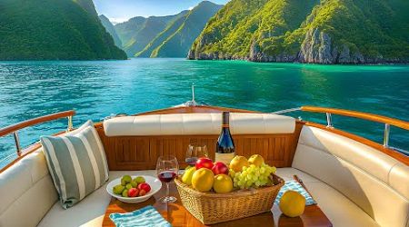 Enjoy Summer Yacht Escape with Happy Bossa Nova Jazz Music and Crashing Waves for Chill Moments