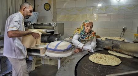 Baking the very popular Tufton bread by a mother and son in a small town in Iran|bread making video