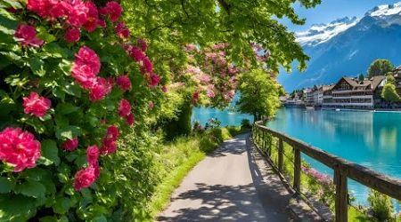 Peaceful Morning Walk in Swiss Town Interlaken Switzerland 