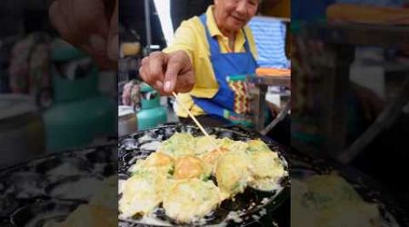 72 Year Old Grandma Making Crispy Climbing Wattle Omelette at Bangkok Street Food Thailand