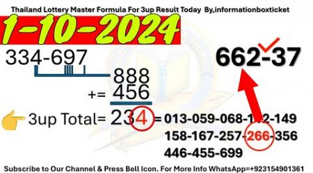 1-10-2024. Thailand Lottery Master Formula For 3up Result Today By,informationboxticket