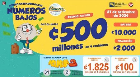 Sorteo Extra Lotería Popular N°6.886, NT Rev y Mega Rev N°21.884 y 3 Monazos N°4.310 / 27-09-24. JPS