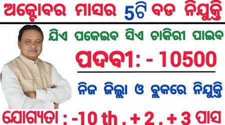 October Month Top Odisha Govt Jobs 2024 ! Total Post 10,500 ! 10th Pass Jobs in Odisha