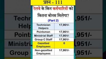 Govt Rules Question (Series) - 111, Diwali Bonus, Railway Employees