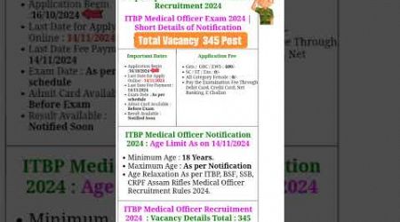 ITBP Medical Officer Recruitment 2024 #itbp #itbpconstable #itbpdrivervacancy #sscgd #sscgdconstable