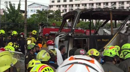 Thai emergency services at scene of deadly school bus fire outside Bangkok