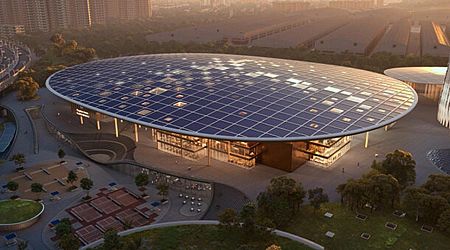 Award-Winning Sports Complex boasts a Badminton Racquet-inspired Grid Roof with Solar Panels