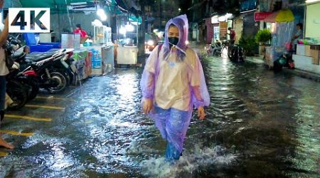 [4K UHD] Walking through Sudden Heavy Rain and Flash Flood Street in Bangkok