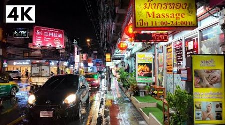 [4K UHD] Walking in the Rain Vibrant Chinese Area in Huai Khwang, Bangkok