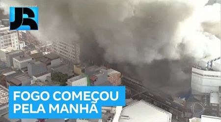 Incêndio de grandes proporções atinge shopping popular no Brás, em São Paulo