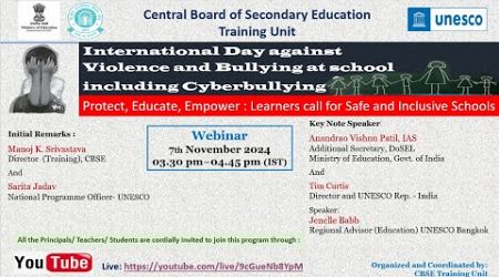 Webinar on &quot;International Day against Violence and Bullying at School, including Cyber bullying&quot;