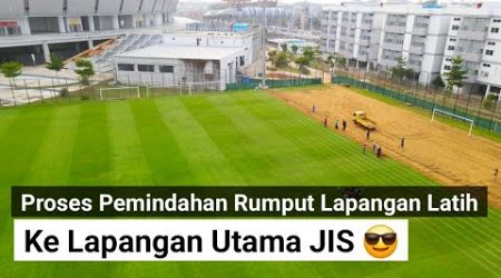 bebenah rumput lapangan utama jis di pindah dari lapangan latih jakarta international stadium