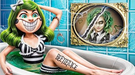 Extreme Makeover from Nerd Miss Delight to Popular Beetlejuice! How to Become Beetlejuice in Jail!