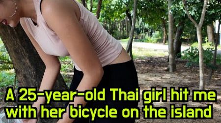 [Airbnb with 3 Thai women Ep.8] 25-year-old slim Thai girl hit me with her bicycle on the island