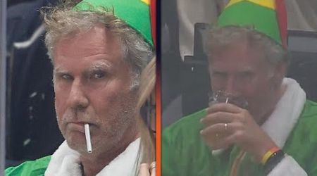 Will Ferrell Dresses as Cigarette-Smoking BUDDY THE ELF at Hockey Game