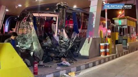 33 Russian tourists injured after elderly tour bus driver crashes into toll booth near Pattaya.