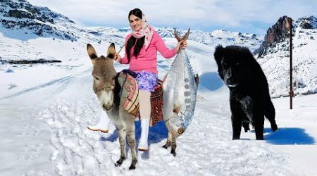 Village Lifestyle Iran: Amazing Fish Cooking &amp; Donkey Riding By A Girl