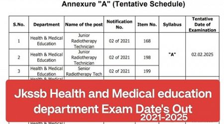 Jkssb Health and Medical education department|| Exam Date&#39;s out 2025/ Advt No.2 of 2021