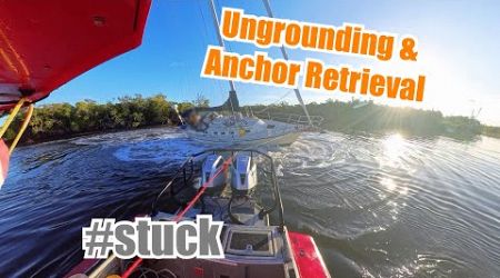 Sailboat Aground! Anchor Retrieval &amp; Ungrounding By Partially Heeling With Just the Deck Cleats!