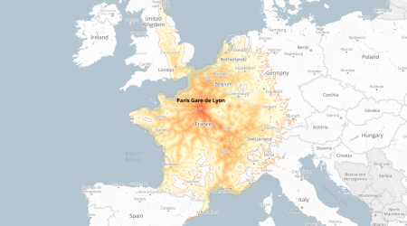 Shortest times between train stations in Europe