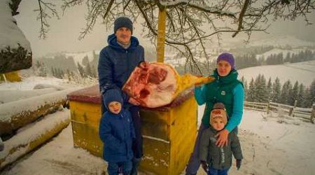 Family&#39;s Remote Lifestyle: Mastering the Art of Smoking Ham in the Mountains