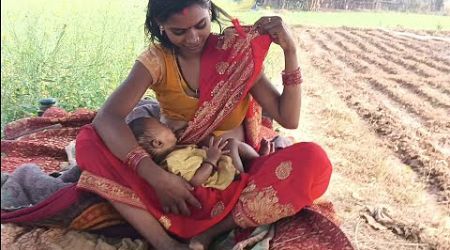 Cute baby feeding vlog Village lifestyle khat