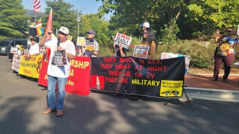 Myanmar diaspora protests at Chinese Embassy in Washington