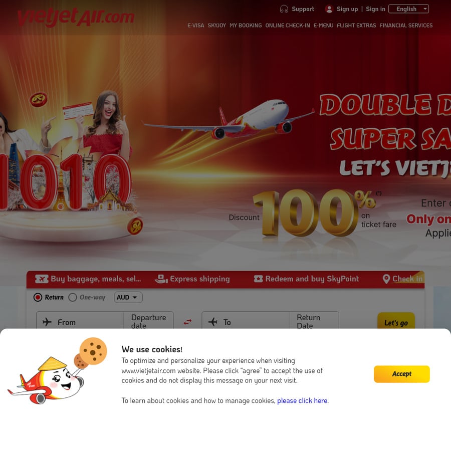 $0 Fares (Excl Fees and Taxes) - Fly Jan 1 to May 22, 2025 @ Vietjet