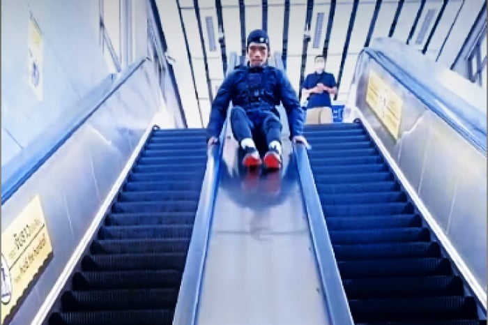 ‘Freerunner’ runs into trouble at Bangkok metro station